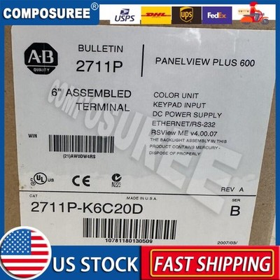 2711P-K6C20D /B NEW AB PanelView Plus 600 EtherNet KEYPAD DISPLAY HT US Free Tax