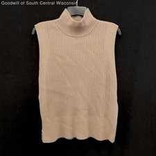 Wmns VARLEY Taupe Lois High Mock Neck Ribbed Knit Sweater Vest Tank Top Sz S
