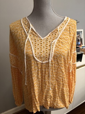 FEVER Women's Mango Mojito Embroidered Peasant Balloon Long-Sleeve Top SZ M