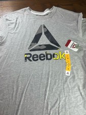 NEW Reebok Camo Logo Men's Large Heather Gray Crew Neck T-Shirt NWT
