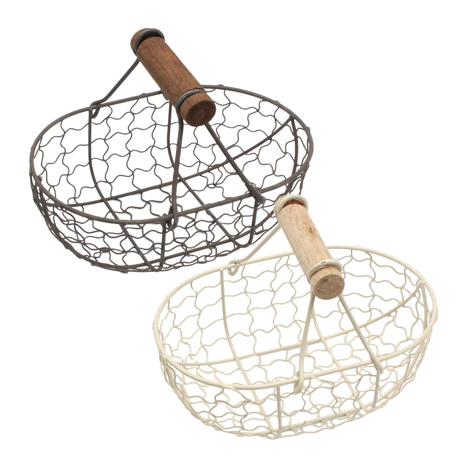 Iron Wire Egg Storage Basket, Farmhouse Picnic Storage Basket Wooden Handle