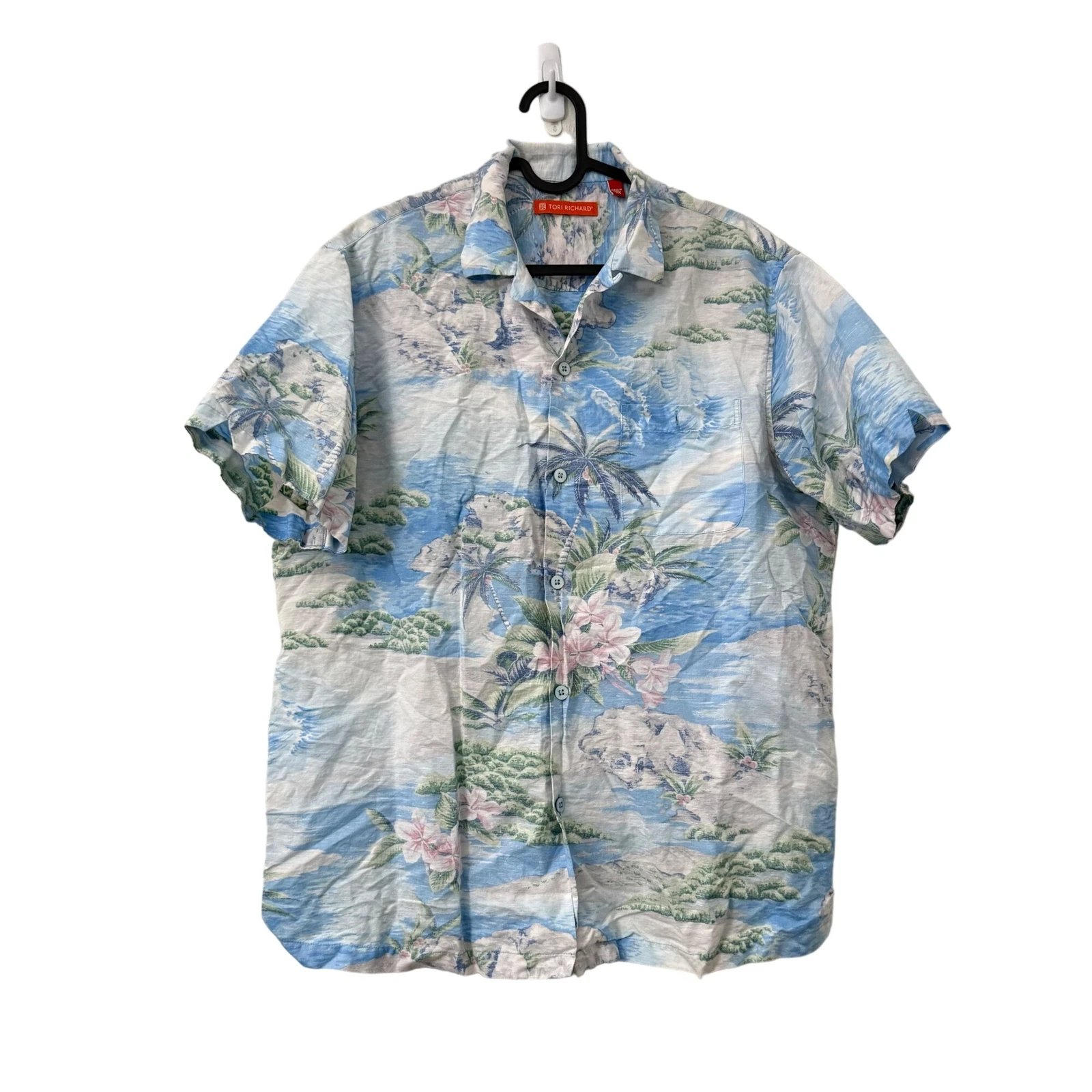 Tori Richard Multicolor Beach Tropical Hawaiian Linen Blend Short Sleeve Shirt M