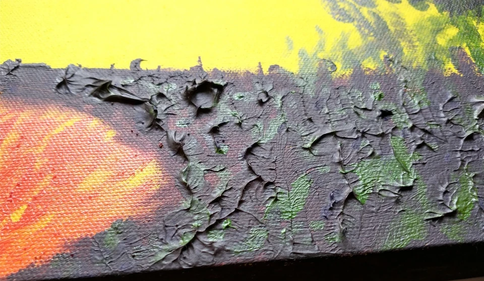 Punk expresionista Gene Tangren, pintura de arte acrílico "The Pond" 18 x 24 pulgadas Foto 4 de 4