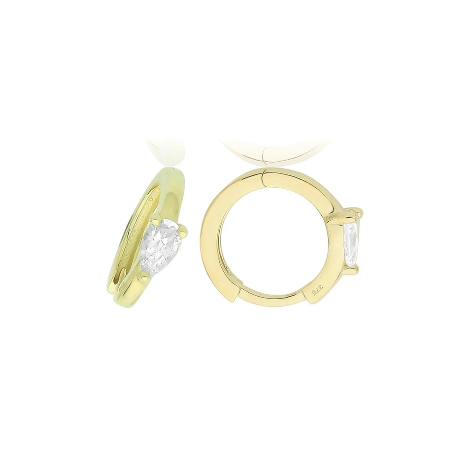 Pendientes de aro de pera de oro amarillo de 9 quilates hechos en Gran Bretaña 375 sello nuevos en caja Foto 3 de 3