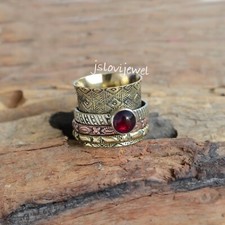 Mozambique Garnet Gemstone 925 Sterling Silver Spinner Ring Meditation Jewelry