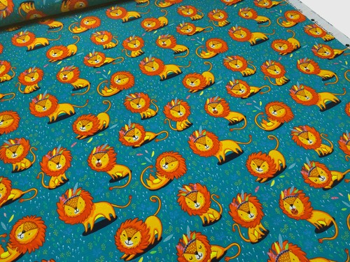 Tela algodón jersey león león naranja petróleo colorido tela infantil tela de... - Imagen 2 de 5