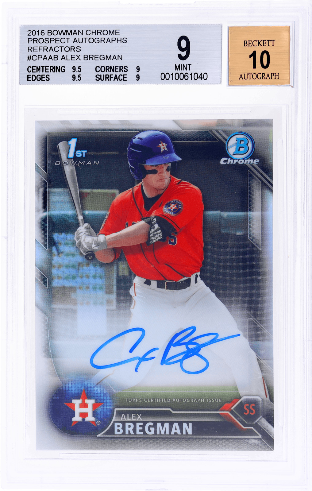 2016 Bowman Alex Bregman Chrome Prospect Auto Refractor /499 BGS 9/10 Rookie RC