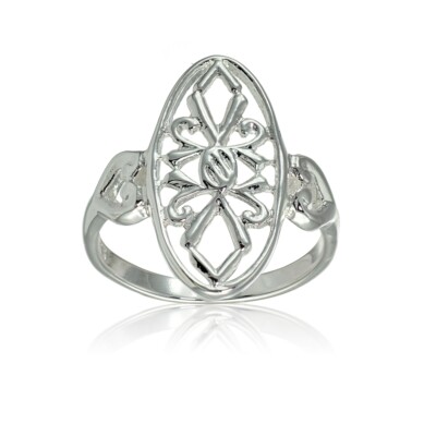 Sterling Silber Filigran Oval Form Shield Ring, Größe 8