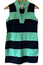 STS Sail to Stable Dress Rugby Stripe Navy Blue Teal Green Preppy Tenniscore Med