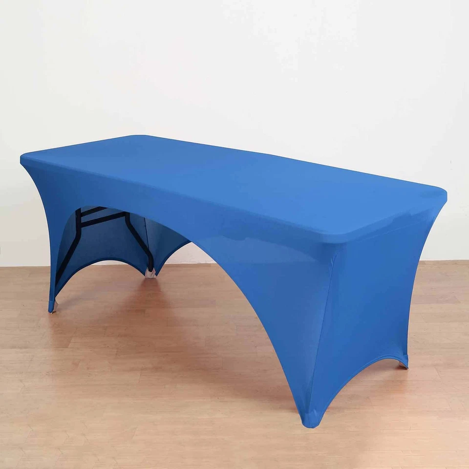 ROYAL BLUE 8 ft Fitted SPANDEX TABLECLOTH Open Back Table Cover Event Supplies - Image 4 of 4