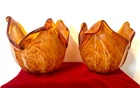 Murano Vintage Amber Handblown Glass x2 Hanky/Handkerchief Bowl/Vase