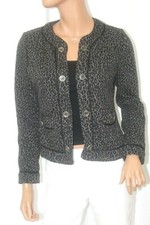 Russell Kemp New York  Size S Animal Print Open Jacket Black Collar Trim 