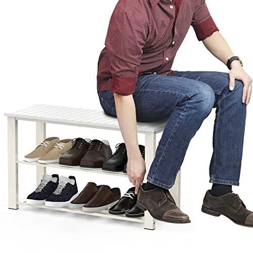 Wood Top Shoe Storage Bench for Entryway 29" White - Picture 4 of 6