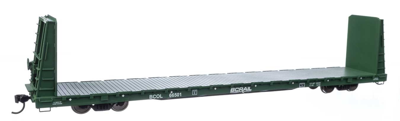 H0 Gauge - Walthers Freight Car 68' Bulkhead Flatcar BC Rail - 50601 New
