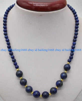 Natürlich 6mm & 10mm Blau Lapislazuli Runde Edelstein Perlen Halskette 18" - Bild 1 von 4