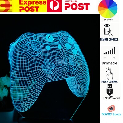GAME CONTROLLER Acrylic LED 16 Colour Night Light Table Lamp Gift for Girls Boys