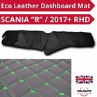 for Scania R 2017+ RHD Black Eco Leather Dashboard Panel Mat with Green Stitches