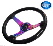 NRG 350MM 3"DEEP DISH 6-HOLE SPARKLE BLACK WOOD STEERING WHEEL NEO CHROME SPOKES