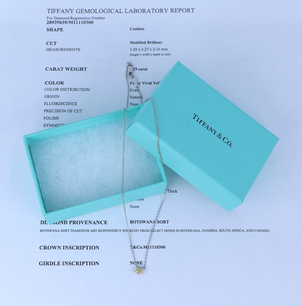 Tiffany Co Soleste Platinum 18K Fancy Vivid Yellow Cushion Diamond