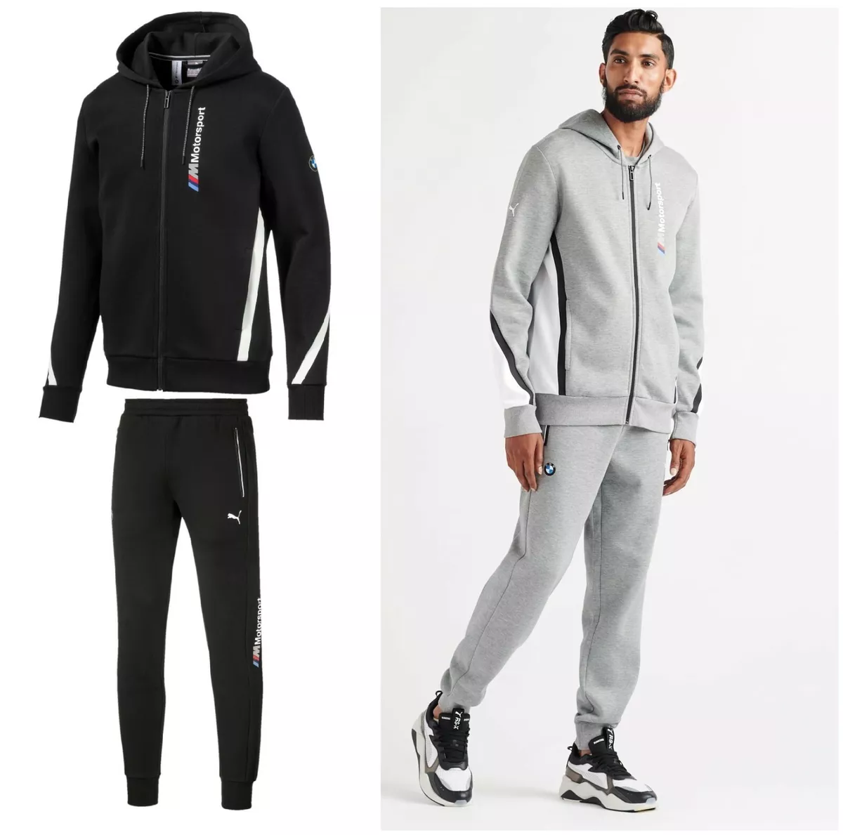 HOMBRE PUMA BMW MOTORSPORT MMS SUDADERA CON CAPUCHA Y PANTALONES CHÁNDAL  NEGRO GRIS