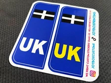 Pack of 2 UK CORNWALL Number Plate Badge Travel Stickers, DVLA compliant Kernow