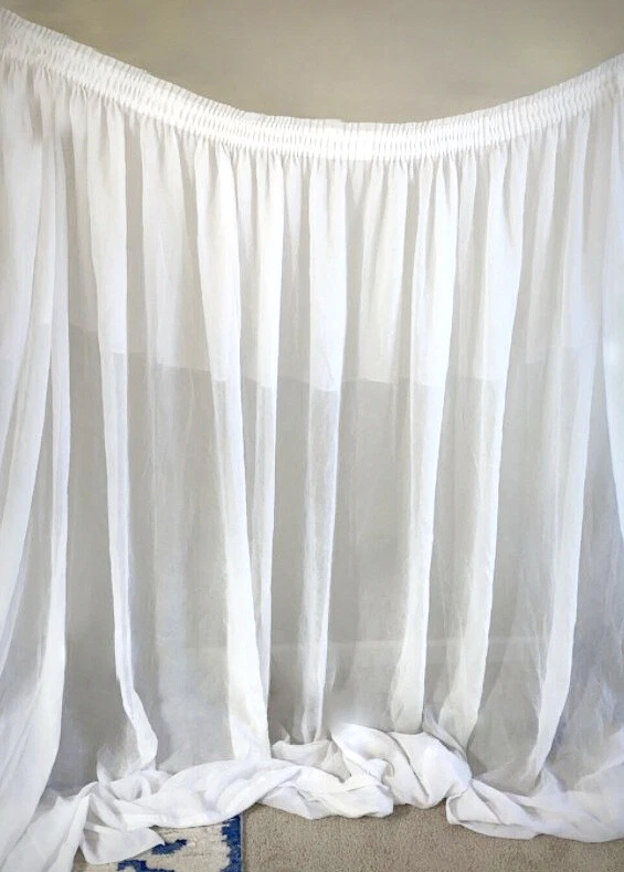 1 Rare Antique Tulle Handmade Curtain Victorian Vintage White Sheer Tussore Wide - Image 4 of 4