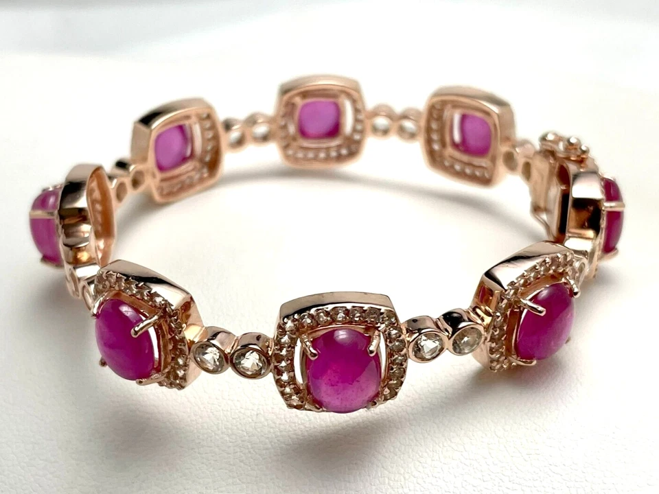 Ruby Gemstones Rose Gold Plated Sterling Silver Bangle - Image 3 of 4
