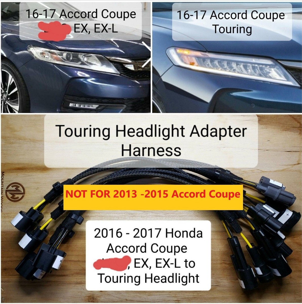 Headlight adapter harness for 2016-17 Accord Coupe Halogen to 16