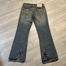 VINTAGE True Religion Joey Super T Rainbow Flared Jeans RARE Y2K Orange Stitch