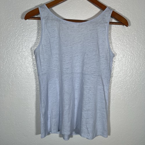 Eileen Fisher Sleeveless Linen Tank Top Blouse Baby Blue Pleat Detail Round Neck - Picture 3 of 7