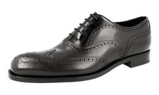 PRADA Fine Brogue Oxford Dress Shoes - Leather Sole Black NEW -  US 10.5 EU 43,5