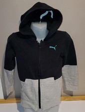 PUMA JACKET Hooded front zipper sports outerwear Black Gray Kids Size 6