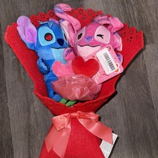 Disney Stitch and Angel Plush Bouquet Valentine's Day Red Heart Gift Just Play