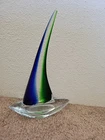 Vintage/ Murano Style/ Art Glass/ Sailboat Sculpture Blue/Green/Clear/ Ocean