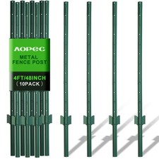 Fence Post 4 Feet / 48 Inch, Pack of 10, Heavy Duty Metal Fence Posts, No Dig...