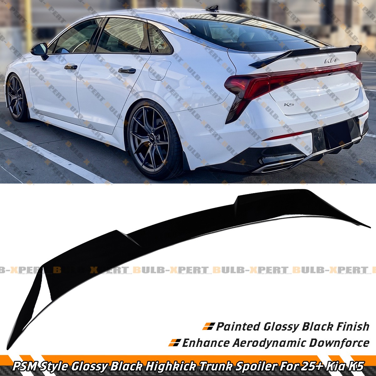 For 25-26 Kia K5 KDM PSM Style Gloss Black Duckbill Highkick Trunk Spoiler Wing