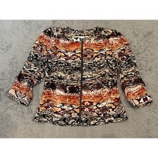 Chico's Snakeskin Print Ruched Zip Front Jacket Orange Brown Size 0 S/M