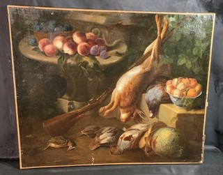 Tableau ancien huile Nature morte fruits chasse style XVIIIème époque XIXème