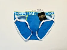 Andrew Christian  Size S   Striped Accent Cotton Brief - Blue/White/Chartreuse