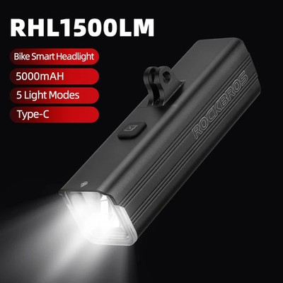 ROCKBROS Bicycle Light 1500LM Type-C Rechargeable LED Headlight 5000mAh
