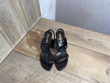Vintage Prada Heels Y2K Black Leather Slingback Strappy Sandal Pumps 38