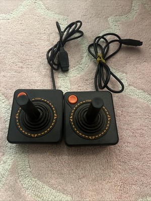 Lot of 2 OEM Original Atari 2600 Joystick Controllers Black Orange Trim