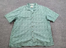 LL Bean Shirt Mens Large Green Short Sleeve Button Cotton Outdoor Traditional 