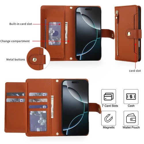 Leather Strap Crossbody Zipper Wallet Case For Apple iPhone 17 16 15 14 Pro Max - Foto 5 di 21