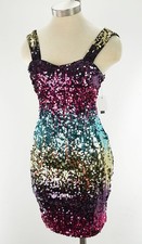 GUESS Multicolor Sequin Sweetheart Neck Bodycon Dress 0 NWT
