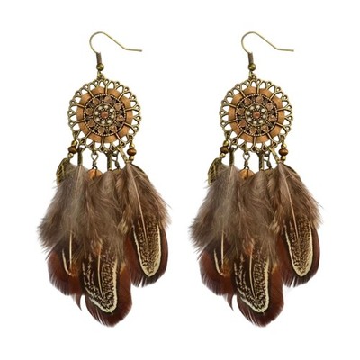 Practical Feather Drop Earrings Bohemian Ethnic Design Fashion Jewelry Present