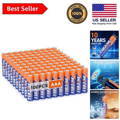 Long Lasting AAA Batteries 100 Count - 1.5V Alkaline with 10- Shelf Life
