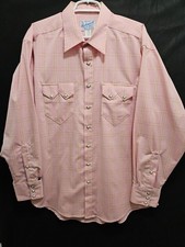 Vintage Rockmount Ranch Wear Shirt Mens Large Pink Plaid Western Pearl Snap USA