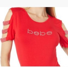 Bebe XL Red Sexy Dress Swarovski Crystal Club Y2K Dance Date Valentines Bodycon