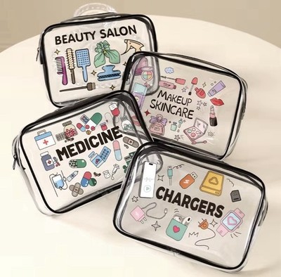 Clear Travel Organizer Bags Set of 4, Labeled PVC Storage Pouches